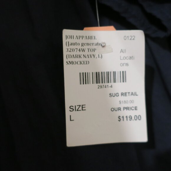 Joh Apparel Women's Top Navy Smocked 100% Cotton Size Large NWT - Picture 4 of 4